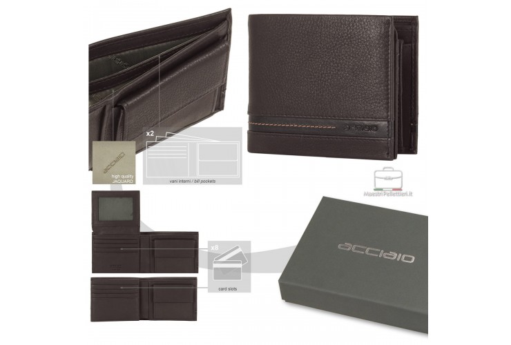 Men's medium wallet in Brown leather with coin pocket and flap Men's medium wallet in Brown leather with coin pocket and flap