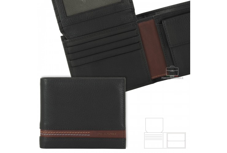 Herren Portmonee Mittelgroße aus Schwarz/Kastanie Leder mit Münzfach und Klappe Herren Portmonee Mittelgroße aus Schwarz/Kastanie Leder mit Münzfach und Klappe