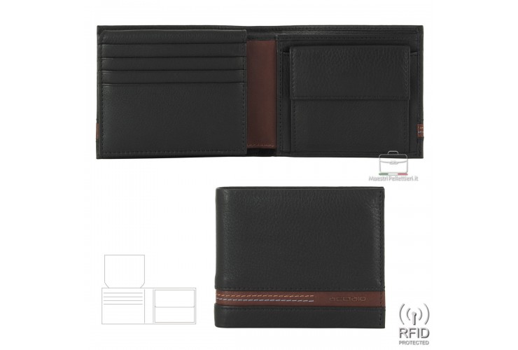 Herren Portmonee Mittelgroße aus Schwarz/Kastanie Leder mit Münzfach und Klappe Herren Portmonee Mittelgroße aus Schwarz/Kastanie Leder mit Münzfach und Klappe