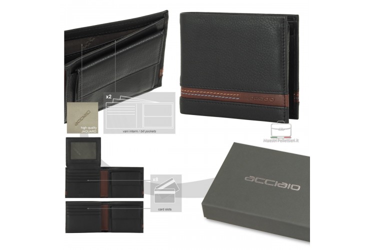 Herren Portmonee Mittelgroße aus Schwarz/Kastanie Leder mit Münzfach und Klappe Herren Portmonee Mittelgroße aus Schwarz/Kastanie Leder mit Münzfach und Klappe