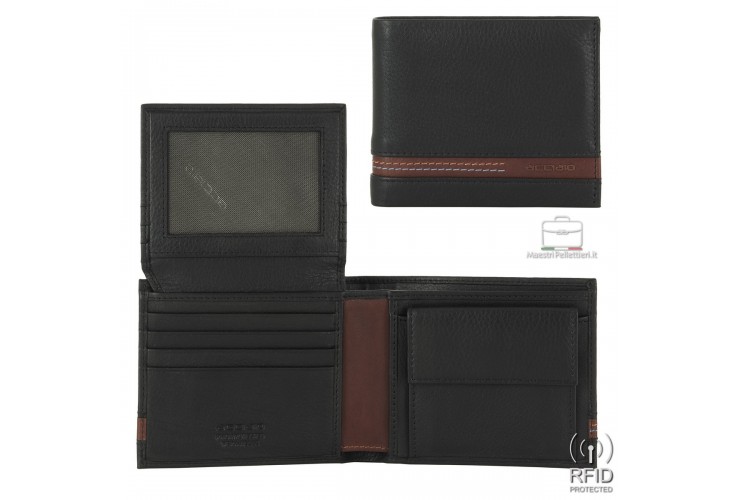 Herren Portmonee Mittelgroße aus Schwarz/Kastanie Leder mit Münzfach und Klappe Herren Portmonee Mittelgroße aus Schwarz/Kastanie Leder mit Münzfach und Klappe