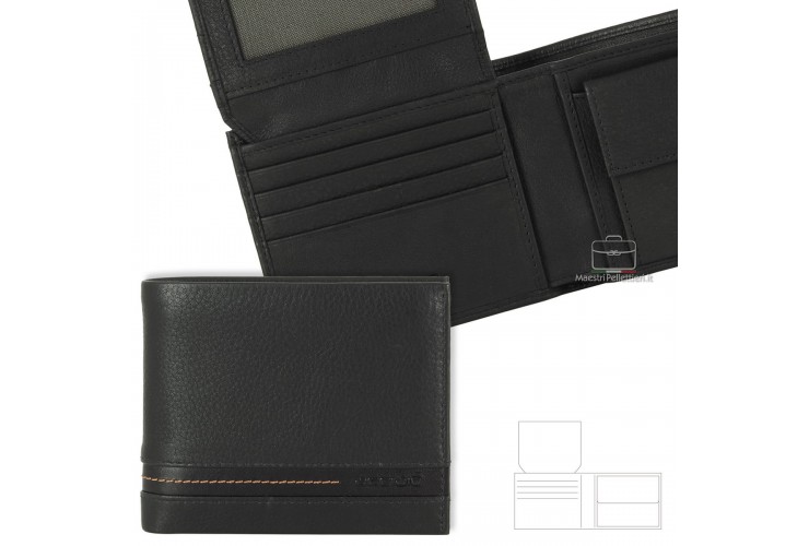 Men's medium wallet in Black leather with coin pocket and flap Men's medium wallet in Black leather with coin pocket and flap