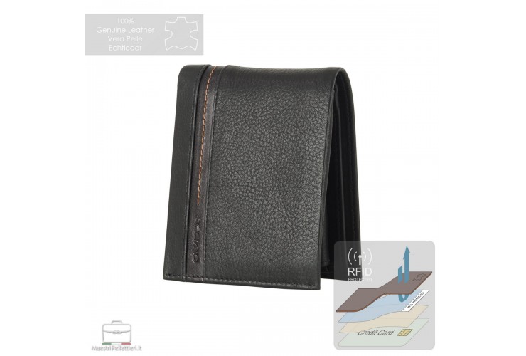 Men's medium wallet in Black leather with coin pocket and flap Men's medium wallet in Black leather with coin pocket and flap