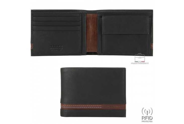 Men's classic wallet in leather with coin pocket Black/Chestnut