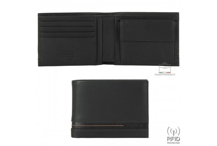 Klassische Herrenbrieftasche aus schwarzem Leder mit Münzfach Klassische Herrenbrieftasche aus schwarzem Leder mit Münzfach