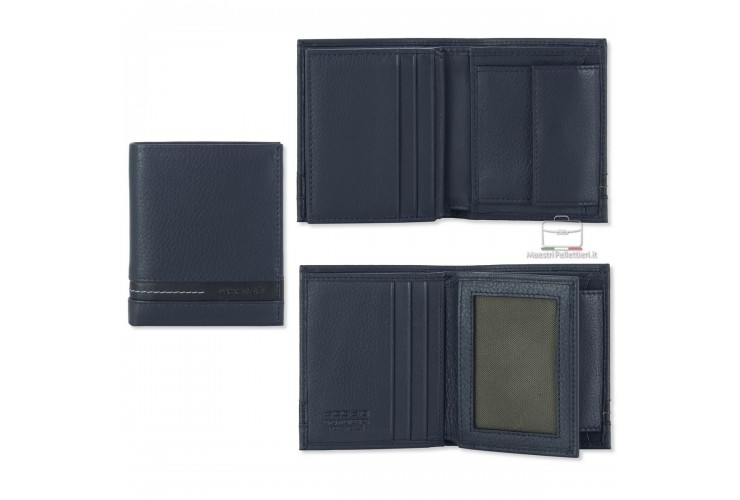 Portafoglio mini da uomo in pelle con portamonete e aletta Blu Portafoglio mini da uomo in pelle con portamonete e aletta Blu