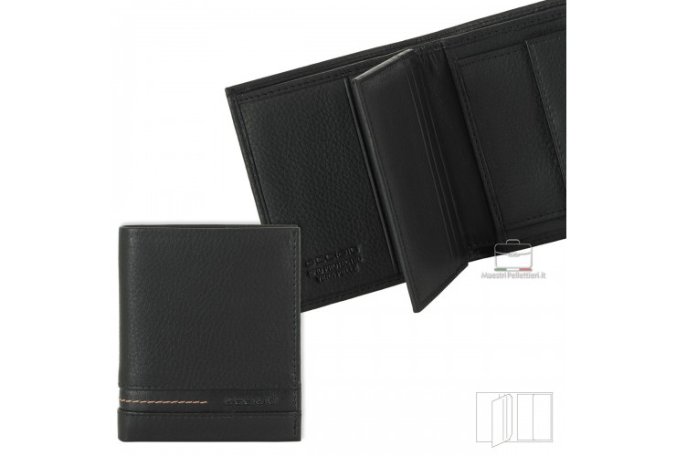 Portafoglio mini da uomo in pelle con portamonete e aletta Nero Portafoglio mini da uomo in pelle con portamonete e aletta Nero