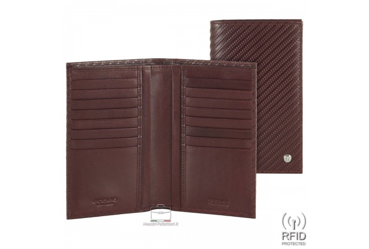 Men's vertical long wallet in Twist leather Burgundy, 16 credit cards | Acciaio Men's vertical long wallet in Twist leather Burgundy, 16 credit cards