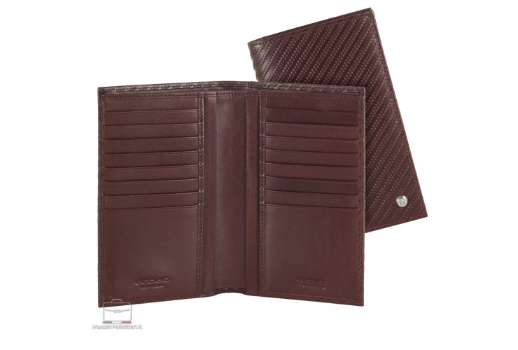 Men's vertical long wallet in Twist leather Burgundy, 16 credit cards | Acciaio Men's vertical long wallet in Twist leather Burgundy, 16 credit cards