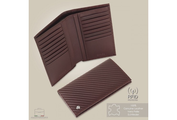 Men's vertical long wallet in Twist leather Burgundy, 16 credit cards | Acciaio Men's vertical long wallet in Twist leather Burgundy, 16 credit cards