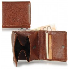Small mini wallet with box coinpocket and 3 cards - Italian vegetable leather Cognac