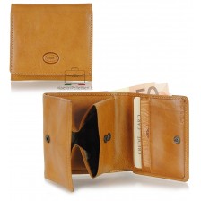 Small mini wallet with box coinpocket and 3 cards - Italian vegetable leather Honey