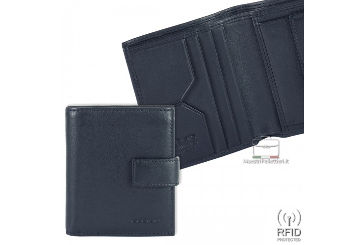 Portafoglio piccolo pelle 3cc portamonete linguetta Rfid Blu