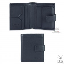 Portafoglio piccolo pelle 3cc portamonete linguetta Rfid Blu Portafoglio piccolo pelle 3cc portamonete linguetta Rfid Blu