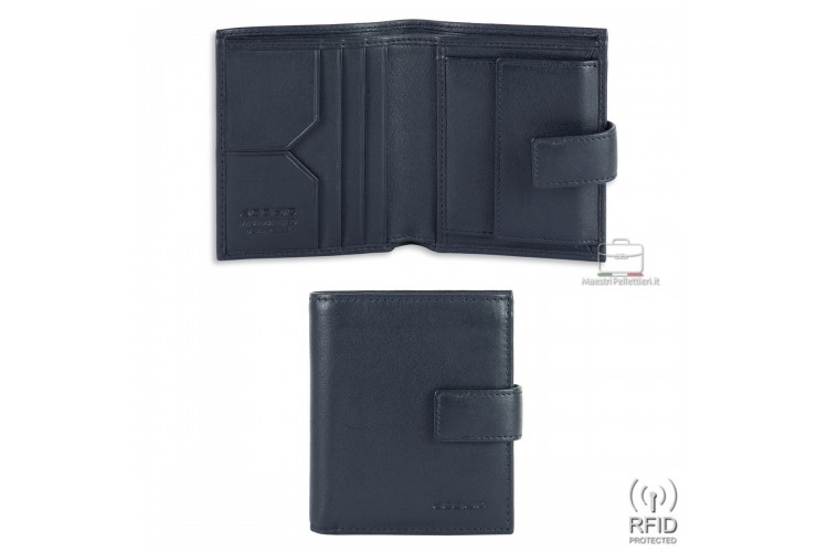 Portafoglio piccolo pelle 3cc portamonete linguetta Rfid Blu
