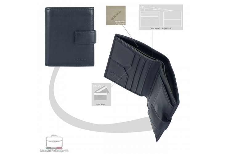 Portafoglio piccolo pelle 3cc portamonete linguetta Rfid Blu
