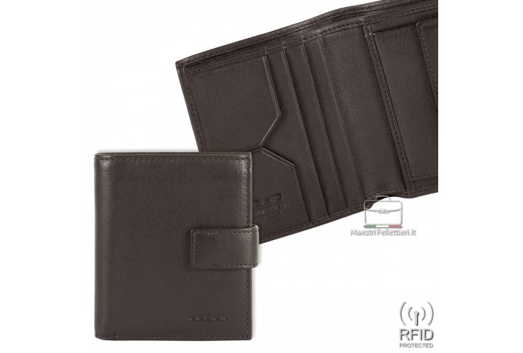 Herren kleine portemonnaie mit druckknopf und Rfid aus leder Braun Herren kleine portemonnaie mit druckknopf und Rfid aus leder Braun