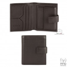 Portafoglio piccolo pelle 3cc portamonete linguetta Rfid Marrone Portafoglio piccolo pelle 3cc portamonete linguetta Rfid Marrone