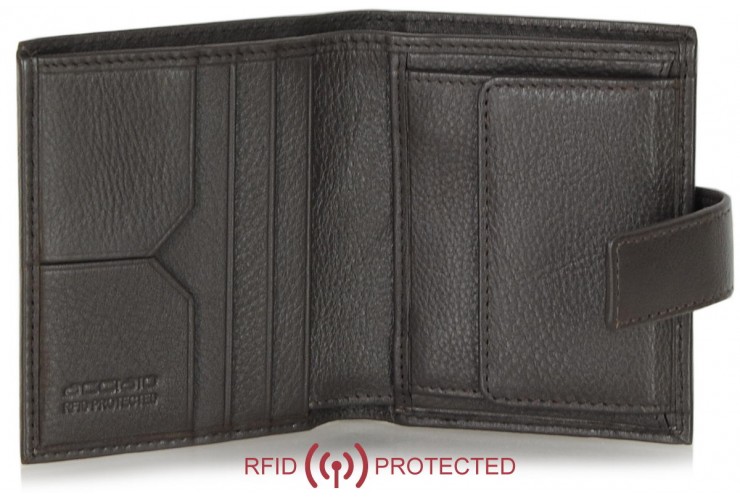 Herren kleine RFID portemonnaie mit druckknopf, aus Kalbsleder Braun