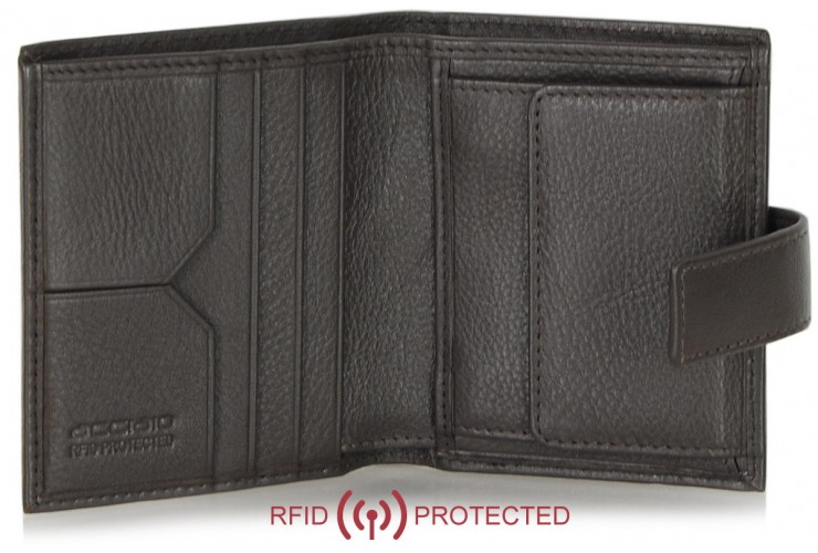 Men's leather bifold RFID wallet, handy billfold 3 cards coin loop Brown Men's leather bifold RFID wallet, handy billfold 3 cards coin loop Brown