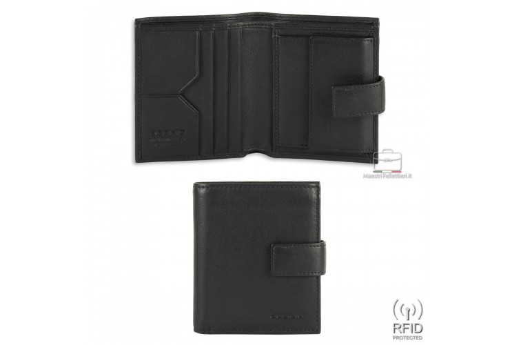 Herren kleine portemonnaie mit druckknopf und Rfid aus leder Schwarz 
