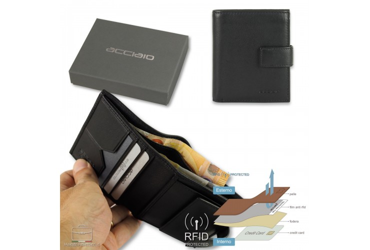Herren kleine portemonnaie mit druckknopf und Rfid aus leder Schwarz 