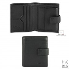 Portafoglio piccolo pelle 3cc portamonete linguetta Rfid Nero Portafoglio piccolo pelle 3cc portamonete linguetta Rfid Nero