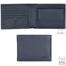 Men's RFID wallet with coinpocket 5c/c bifold in calf leather Blue