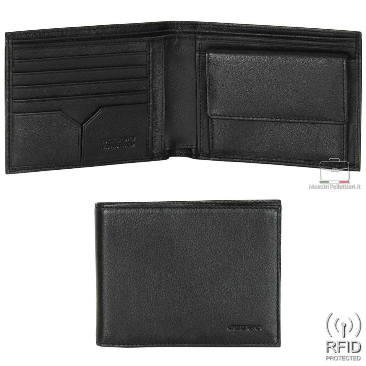 Pierre Cardin Portafoglio Uomo In Vera Pelle Nera Con Protezione RFID E Portamonete – Confezione Regalo
