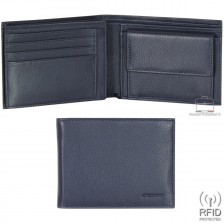 Men's RFID wallet with coinpocket and flap bifold 8c/c in leather Blue
