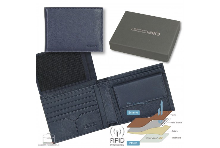 Herren RFID Portemonnaie, ausweisfächer, 8k/k aus leder Blau Herren RFID Portemonnaie, ausweisfächer, 8k/k aus leder Blau