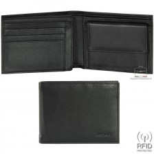 Men's RFID wallet with coinpocket and flap bifold 8c/c in leather Black
