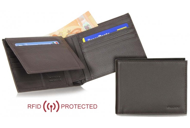 Herren rfid Portmonee aus weiches leder 12kk patte Braun Herren rfid Portmonee aus weiches leder 12kk patte Braun