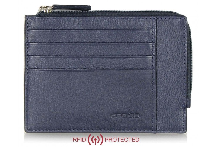 Ausweisetui schlanke RFID portemonnaie mit reißverschlussfach aus leder Blau Ausweisetui schlanke RFID portemonnaie mit reißverschlussfach aus leder Blau