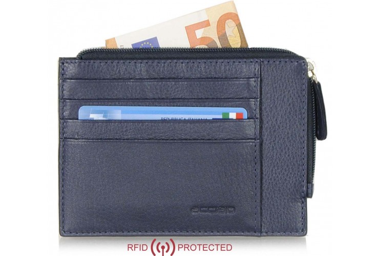 Ausweisetui schlanke RFID portemonnaie mit reißverschlussfach aus leder Blau Ausweisetui schlanke RFID portemonnaie mit reißverschlussfach aus leder Blau