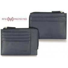 Portafoglio Anti RFID piatto uomo con zip cerniera e 4 carte-credito in pelle Blu