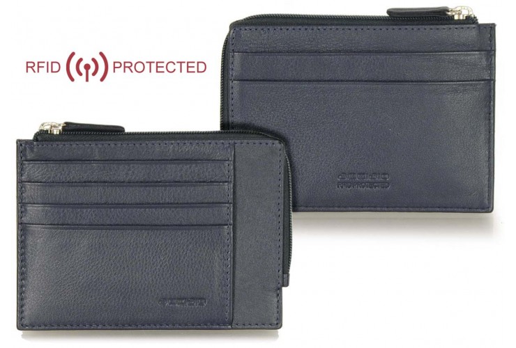 Ausweisetui schlanke RFID portemonnaie mit reißverschlussfach aus leder Blau Ausweisetui schlanke RFID portemonnaie mit reißverschlussfach aus leder Blau