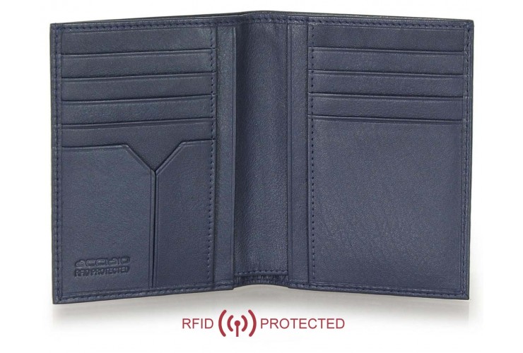 Herren Vertikale RFID Portemonnaie aus weiches Kalbsleder 8 kreditkartenfächer Blau Herren Vertikale RFID Portemonnaie aus weiches Kalbsleder 8 kreditkartenfächer Blau