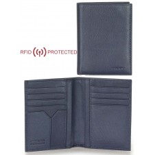 Herren Vertikale RFID Portemonnaie aus weiches Kalbsleder 8 kreditkartenfächer Blau