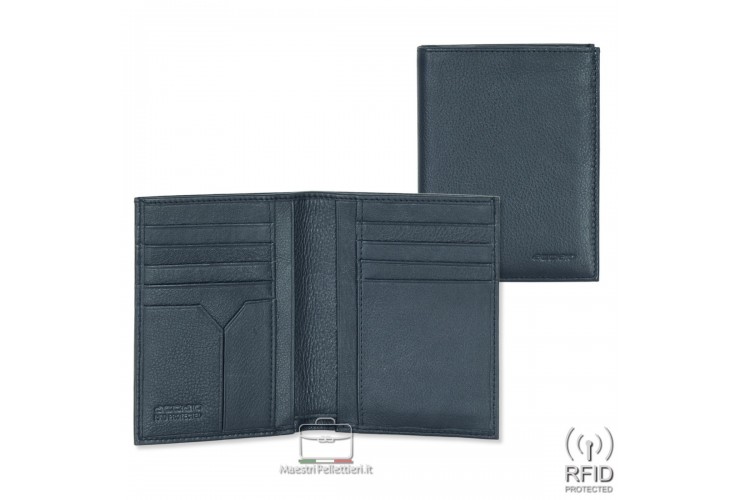 Vertical RFID man's wallet, soft leather color Blue Vertical RFID man's wallet, soft leather color Blue