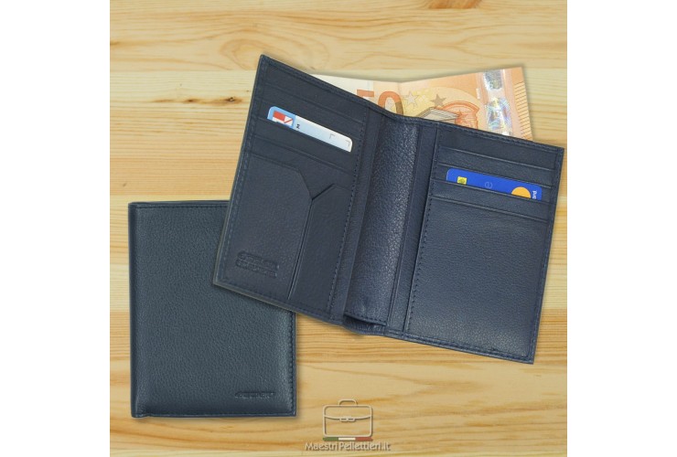 Vertical RFID man's wallet, soft leather color Blue Vertical RFID man's wallet, soft leather color Blue