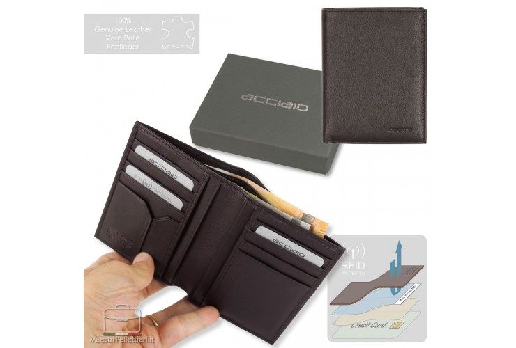 Vertical RFID man's wallet, soft leather color Brown Vertical RFID man's wallet, soft leather color Brown