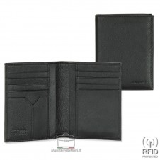 Portafoglio Anti RFID verticale da taschino in pelle Nero