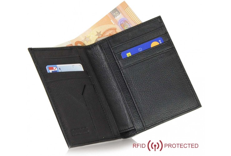 Portafoglio Anti RFID verticale da taschino in pelle Nero Portafoglio Anti RFID verticale da taschino in pelle Nero