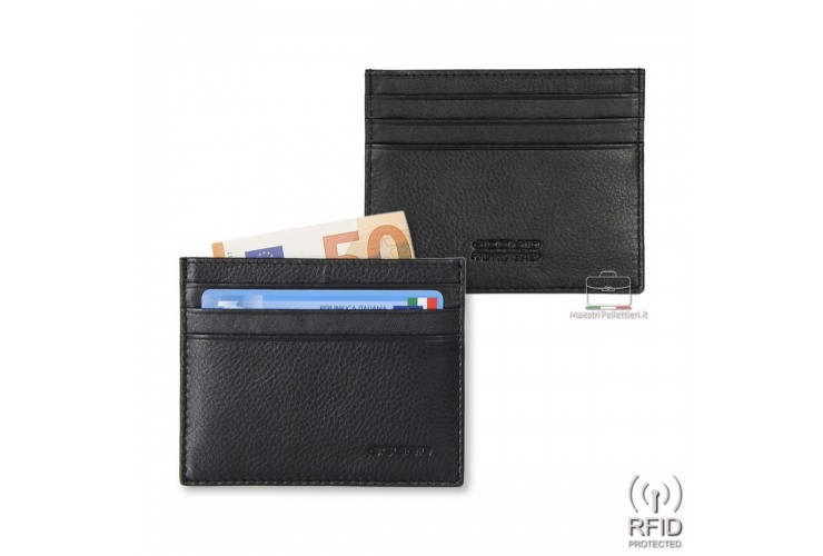 Porta credit card piatto 6cc da taschino in pelle Rfid Nero