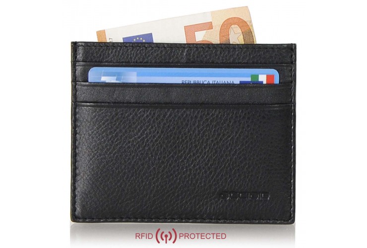 Porta credit card Anti RFID piatto 6cc da taschino in pelle Nero