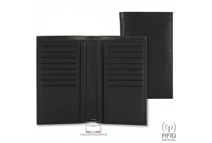 Portafoglio verticale uomo in pelle 16cc zip rfid Nero Portafoglio verticale uomo in pelle 16cc zip rfid Nero