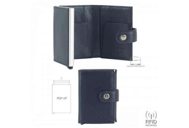 Popup men's wallet Rfid mini in soft leather Blue Popup men's wallet Rfid mini in soft leather Blue