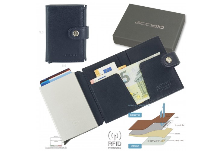 Popup men's wallet Rfid mini in soft leather Blue Popup men's wallet Rfid mini in soft leather Blue
