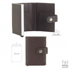 Popup men's wallet Rfid mini in soft leather Brown